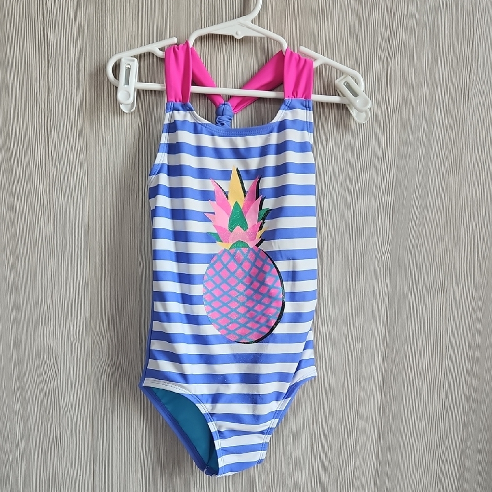 Blue and Pink Kids Pineapple Print One Piece Swimsuit